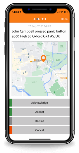 ZONITH-App-Receiving-Panic-Alarm Outdoors application use